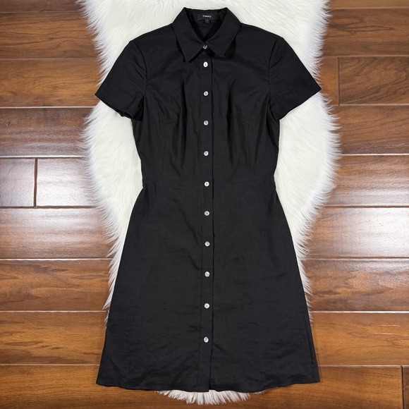 Theory Dresses & Skirts - Theory Women's Size 2 Black Crunch Wash Linen Button Front Collared Shirt Dress